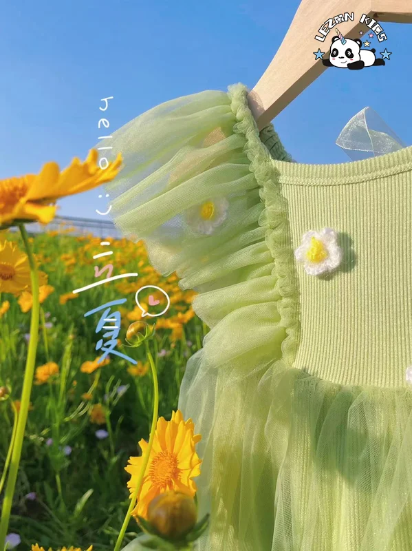LEZONKIDS - Customizable New Arrival Girls Dress Summer Flower Stylish Mesh Princess Dress for Sweet Little Girl